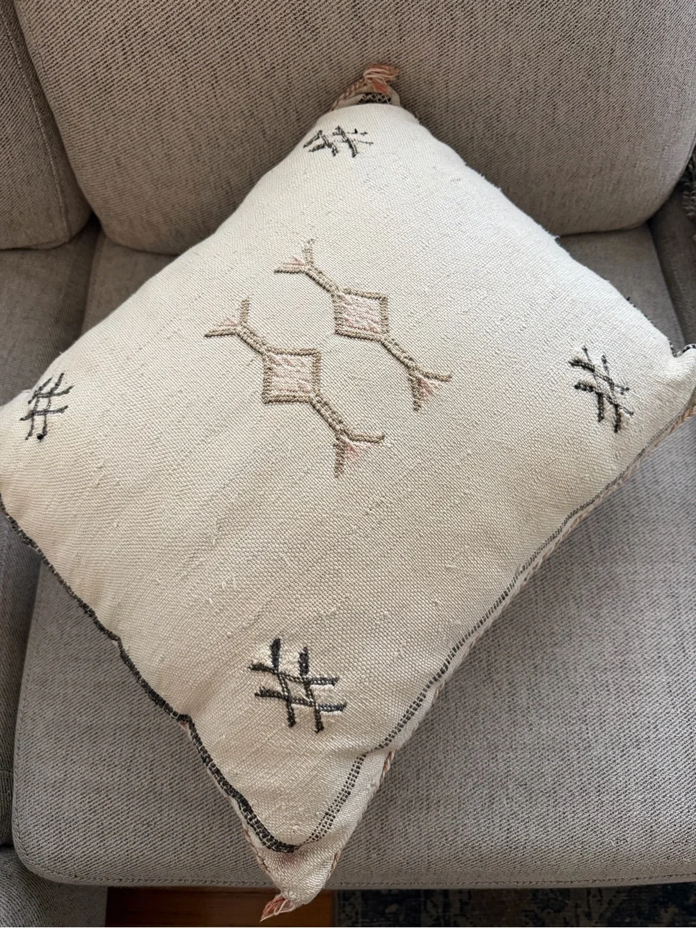 Neutral Cream Moroccan Cactus Sabra Silk Pillow Covers | 19x19